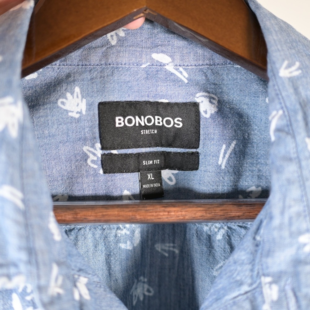 Bonobos Stretch Slim Fit Shirt Mens XL Blue Short Sleeve Abstract Print Cotton - Picture 2 of 6